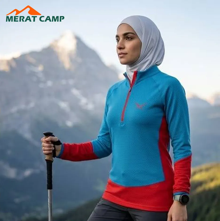 نمای نیم زیپ جلویی و یقه تیشرت کوهنوردی زنانه اسنوهاک