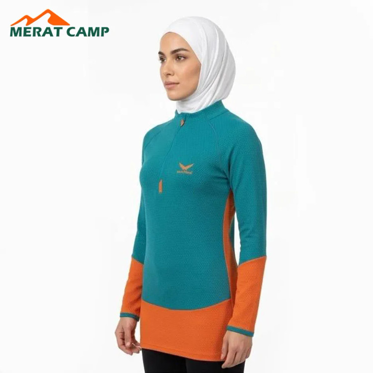 تیشرت نیم زیپ زنانه اسنوهاکرنگ سبز تن مدل