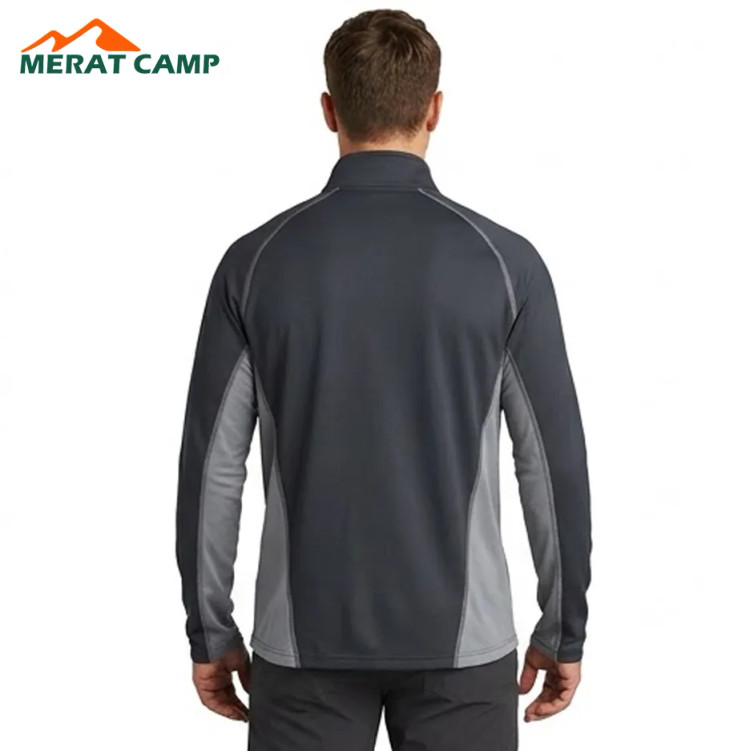 تیشرت آستین بلند نیم زیپ اندر آرمور رنگ رنگ آطوسی تیره نمای پشت بکگراند سفید