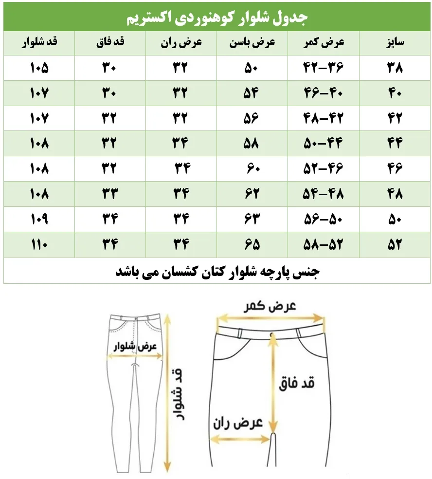 جدول شلوار طبیعت‌گردی مردانه Sphere Pro مدل اکستریم طوسی مشکی